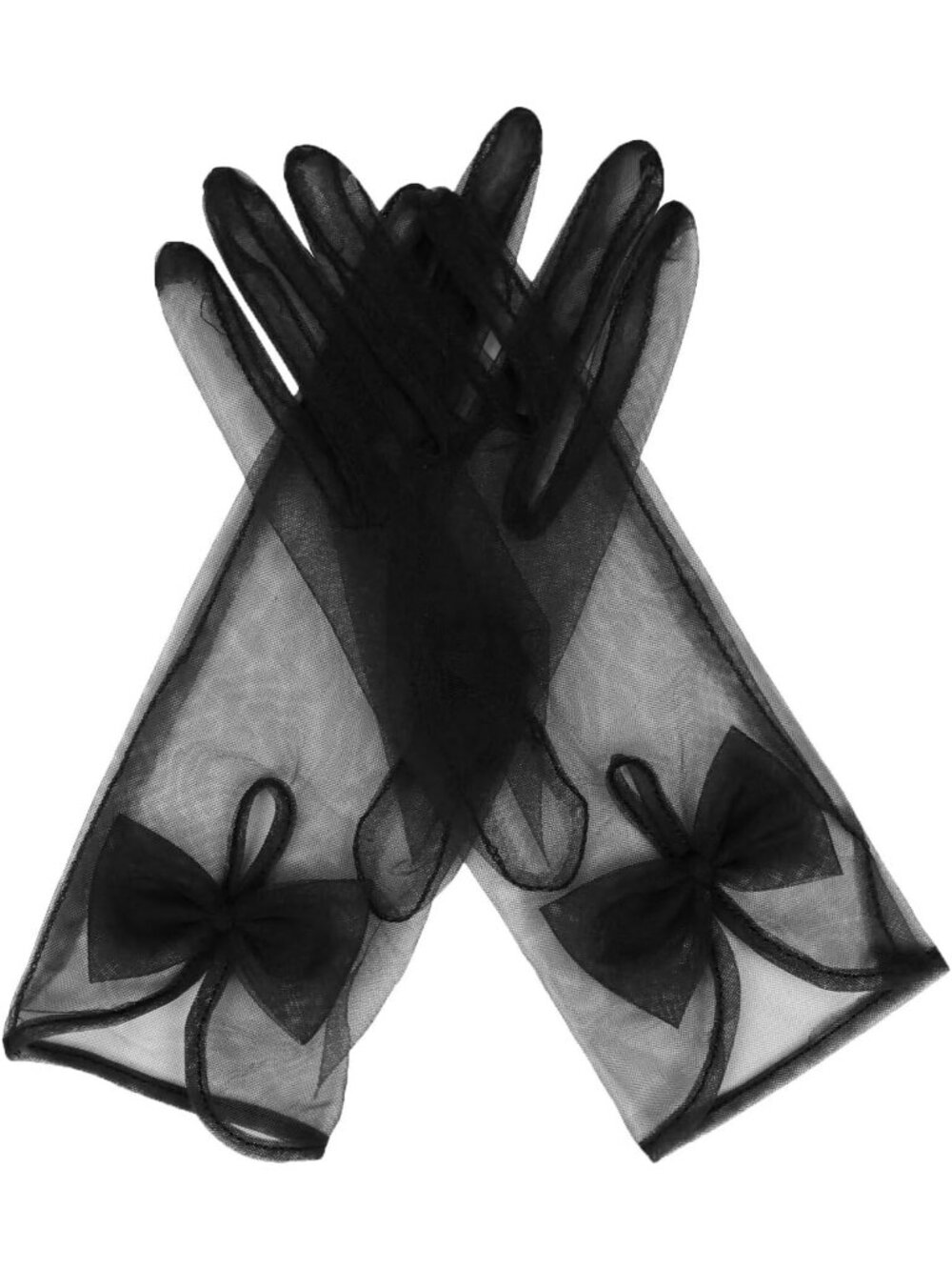 Women's Black Wrist Length Vintage Stretchy 1920s Flapper Look Tulle Mesh Gloves